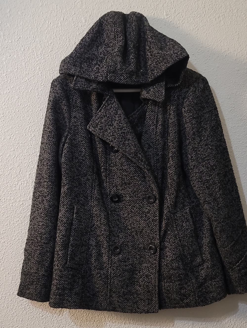 Faded Glory Hooded Double-Breasted Pea Coat - Charcoal